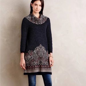Anthropologie Moth Imperial Garden Tunic Sweater Navy Blue Size Small